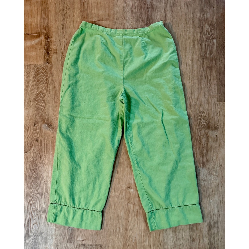 Norton‎ McNaughton Green Elastic Waist Linen Blend Cropped Pants Women's L